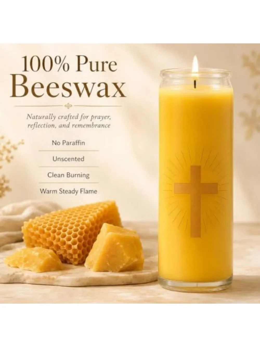7-Day Beeswax Prayer Candles in Glass - Eco-Friendly, Spiritual Home Decor